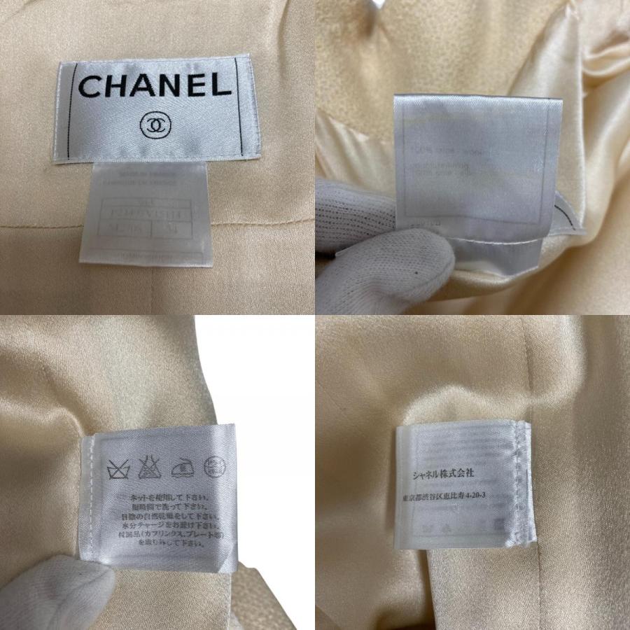 04A CHANEL シャネル コサージュ付き ツイードコート P24497 サイズ34 アイボリー レディース 古着 中古の画像