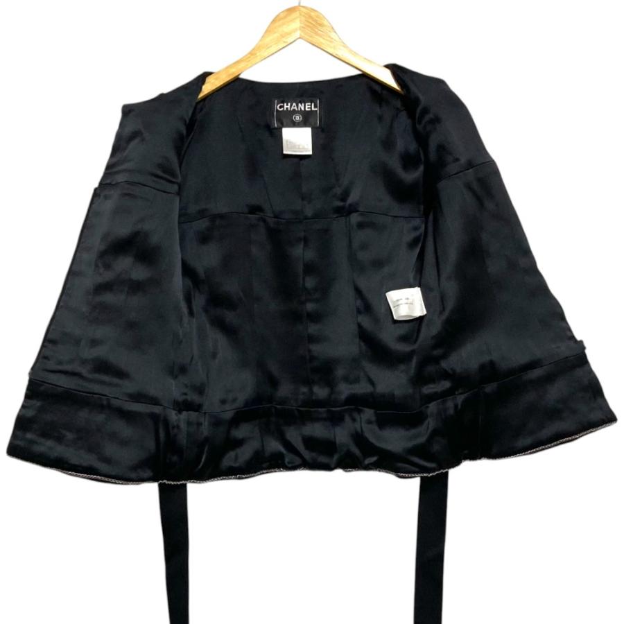 美品 CHANEL シャネル 06A ツイード ティアードコンビ リボン ジップジャケット P29429 サイズ38 ブラック レディース 古着 中古の画像