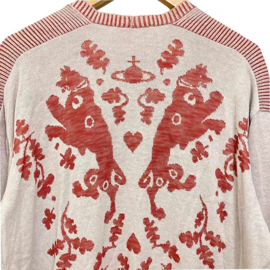 良品 Vivienne Westwood ヴィヴィアンウエストウッド レッドレーベル グラフィック ジャガード ロングカーディガン サイズ2 レッド系 レディース 古着 中古 USED Vivienne Westwood red label 良品 ヴィヴィアンウエストウッド レッド
