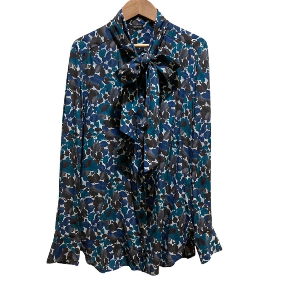 美品 Kiton キトン フラワープリント シルク リボンタイ ブラウス SIZE42 グリーン ネイビー レディース 古着 中古 USED 美品 Kiton キトン フラワープリント シルク リボンタイ ブラウス