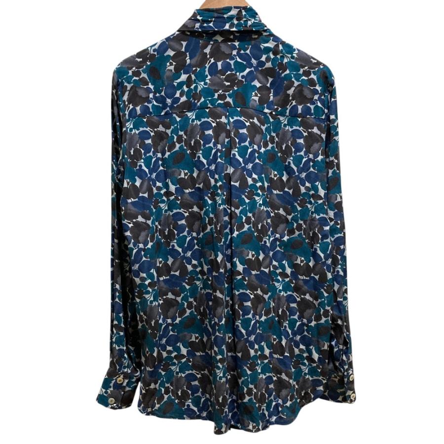 美品 Kiton キトン フラワープリント シルク リボンタイ ブラウス SIZE42 グリーン ネイビー レディース 古着 中古 USED 美品 Kiton キトン フラワープリント シルク リボンタイ ブラウス