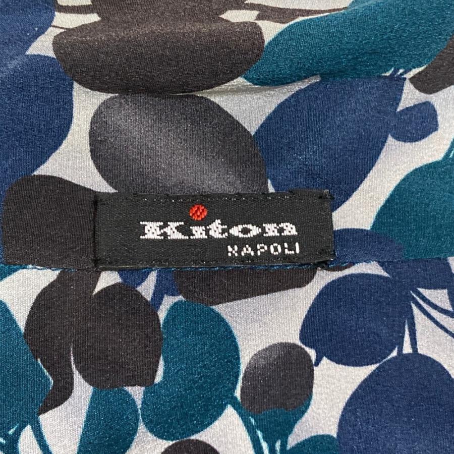 美品 Kiton キトン フラワープリント シルク リボンタイ ブラウス SIZE42 グリーン ネイビー レディース 古着 中古 USED 美品 Kiton キトン フラワープリント シルク リボンタイ ブラウス