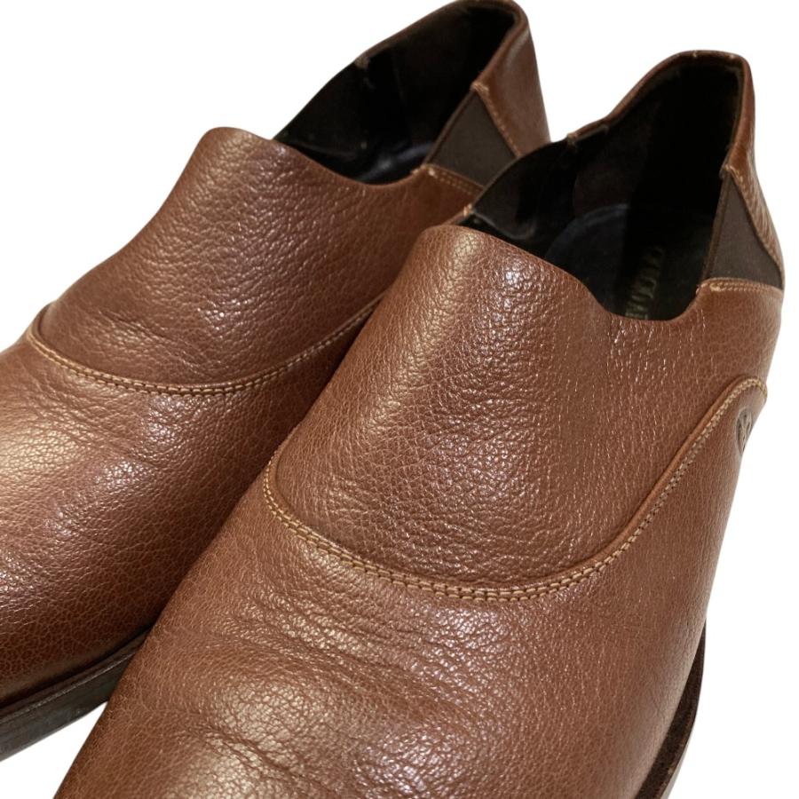 美品 GIORGIO ARMANI ジョルジオアルマーニ レザー スリッポン ローファー シューズ I40.5 25.5cm相当 ブラウン メンズ 古着 中古_2