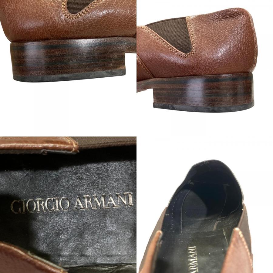 美品 GIORGIO ARMANI ジョルジオアルマーニ レザー スリッポン ローファー シューズ I40.5 25.5cm相当 ブラウン メンズ 古着 中古_8