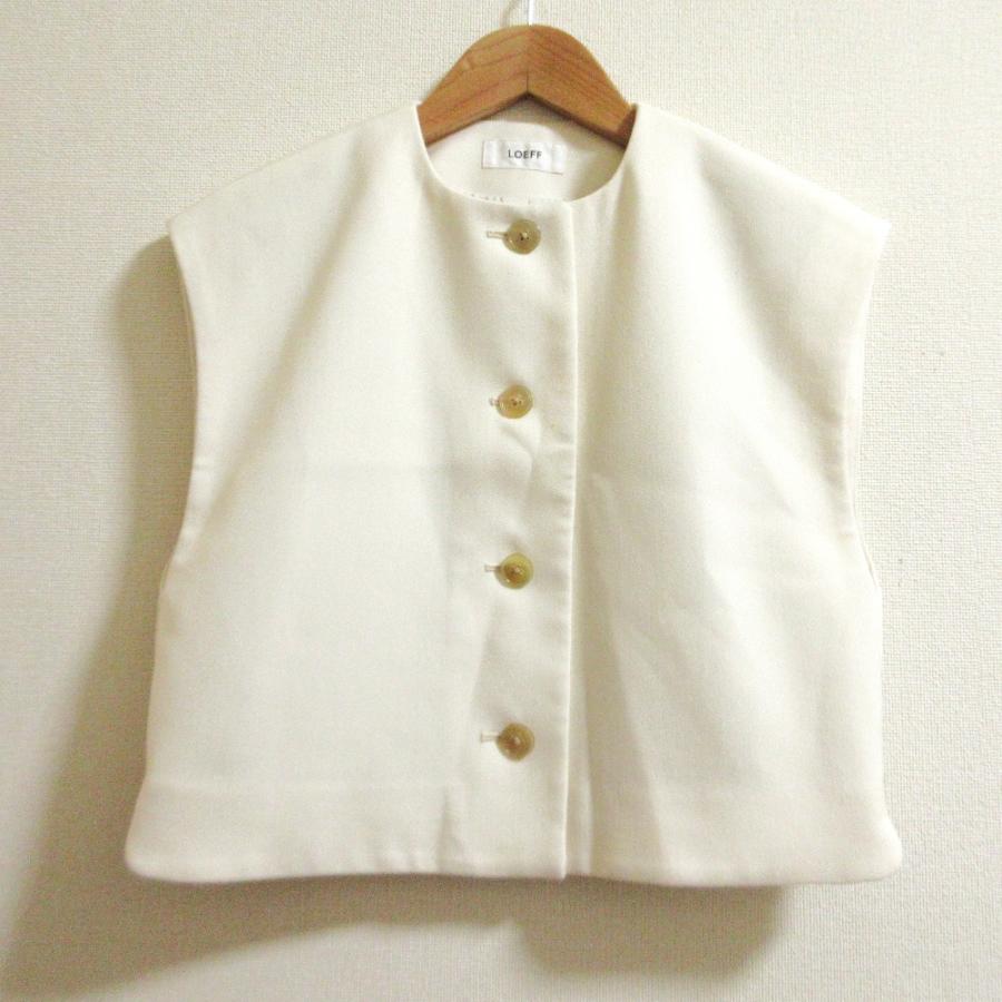 良品 LOEFF ロエフ ダブルクロス ボンタン トラウザー パンツ ベスト セットアップ サイズ0 オフホワイト レディース 古着 中古_1
