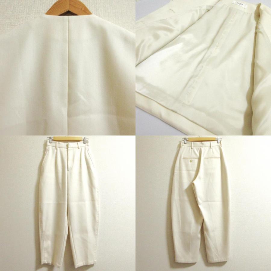 良品 LOEFF ロエフ ダブルクロス ボンタン トラウザー パンツ ベスト セットアップ サイズ0 オフホワイト レディース 古着 中古_6