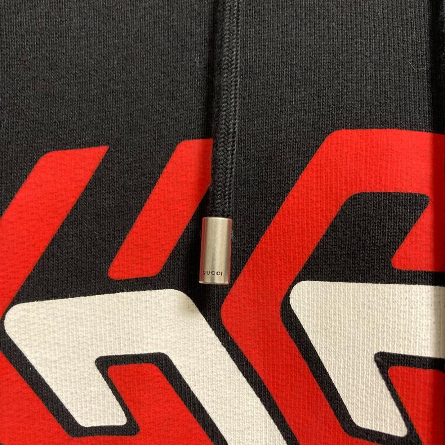 美品 GUCCI グッチ ジオメトリック ロゴプリント プルオーバー パーカー 681210 Sサイズ ブラック メンズ 古着 中古_3