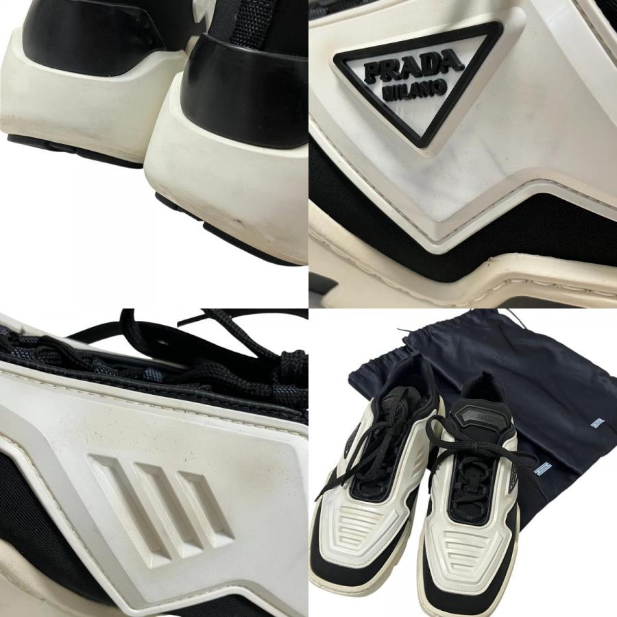PRADA プラダ スニーカー ホワイト ブラック PRADA（プラダ） 良品 テクノ ストレッチ ファブリック スニーカー 39