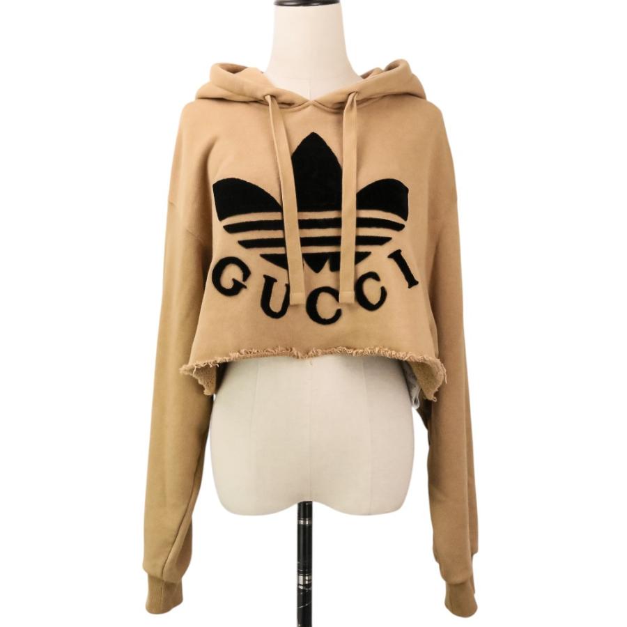 GUCCI ベージュ パーカー GUCCI（グッチ） 美品 × adidas アディダス ロゴクロップドフーディ