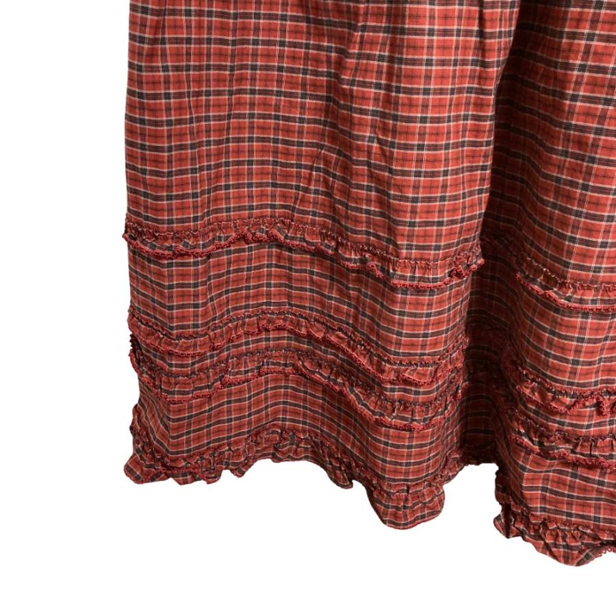 美品 PINK HOUSE ピンクハウス misako&erinko リボンブローチ付 タータンチェックフードワンピース A2113FA903 ワインレッド ネイビー レディース 古着 中古の画像
