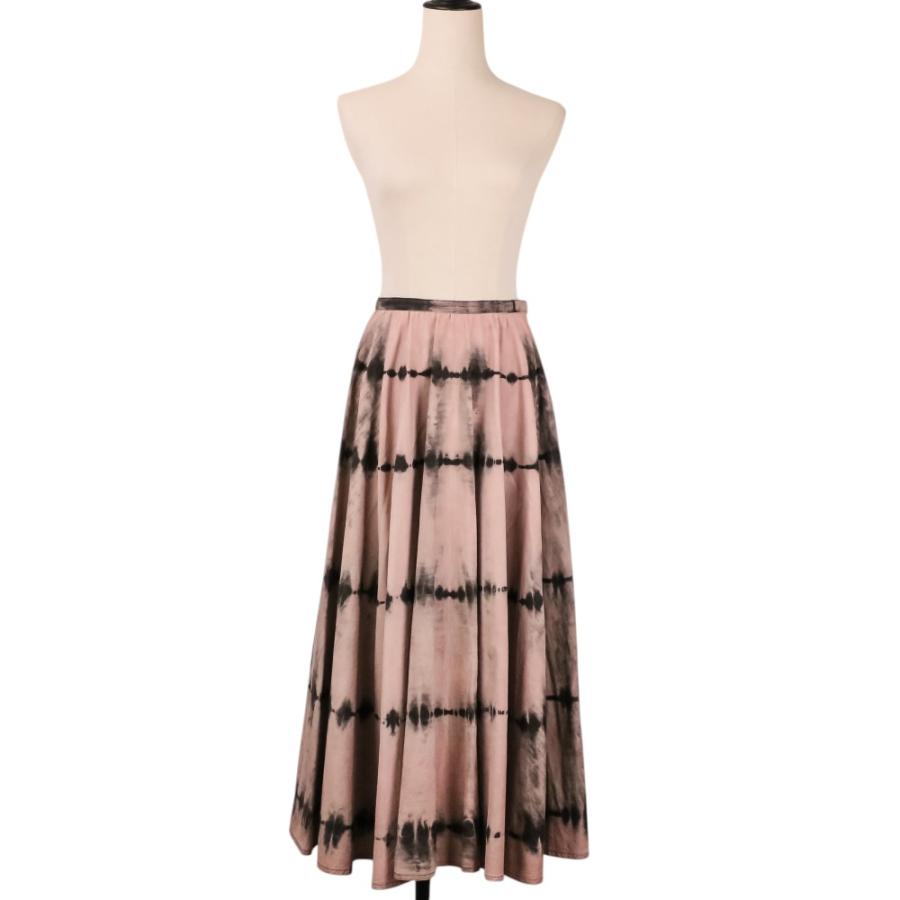 美品 Christian Dior クリスチャンディオール タイダイ柄 ロングフレアスカート 022J04A3158 サイズI38 ピンク ブラック レディース 古着 中古の画像