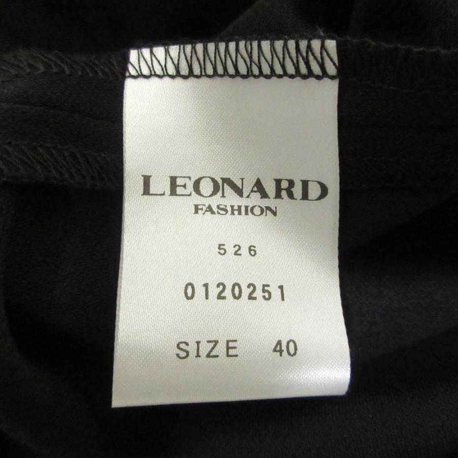 LEONARD ブラック 長袖 ひざ丈 ワンピース サイズ42 LEONARD FASHION 美品 レオナールファッション フラワープリントトリム
