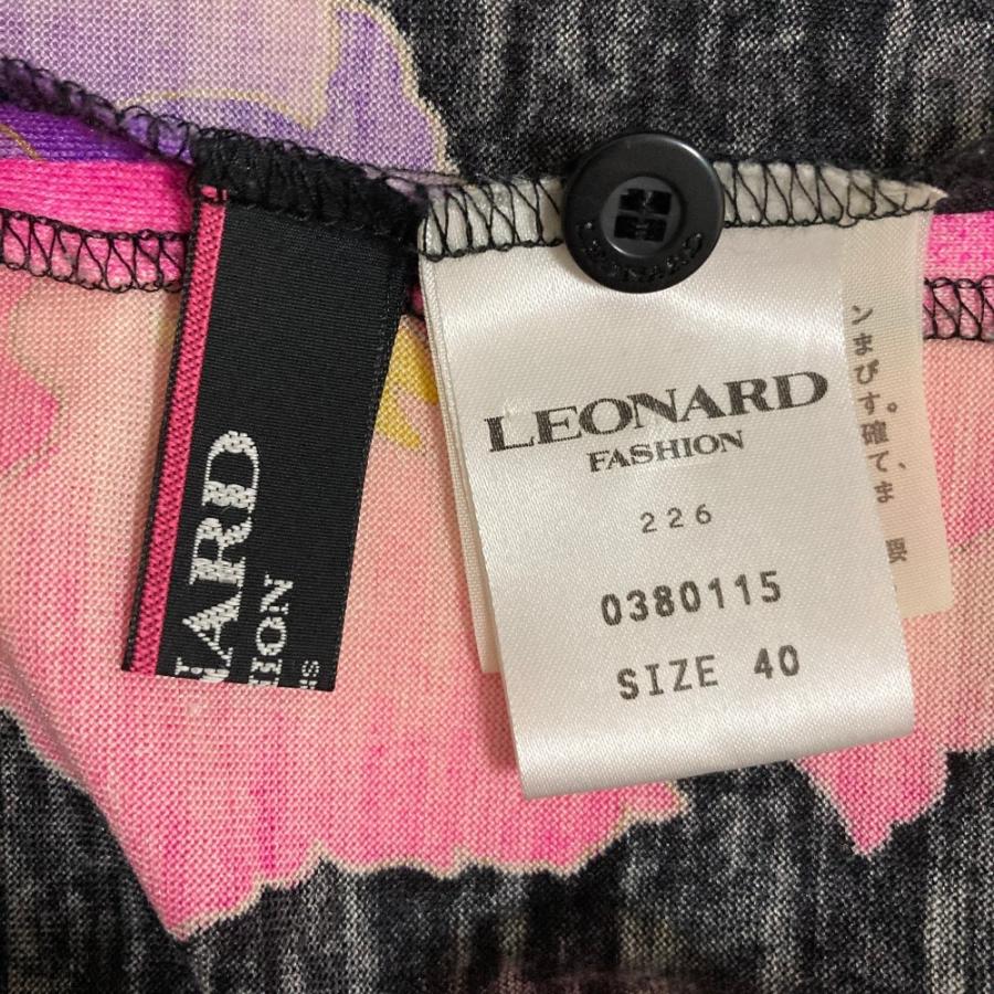美品 LEONARD FASHION レオナールファッション フラワープリント ベルテッドワンピース サイズ40 ブラック レディース 古着 中古_3