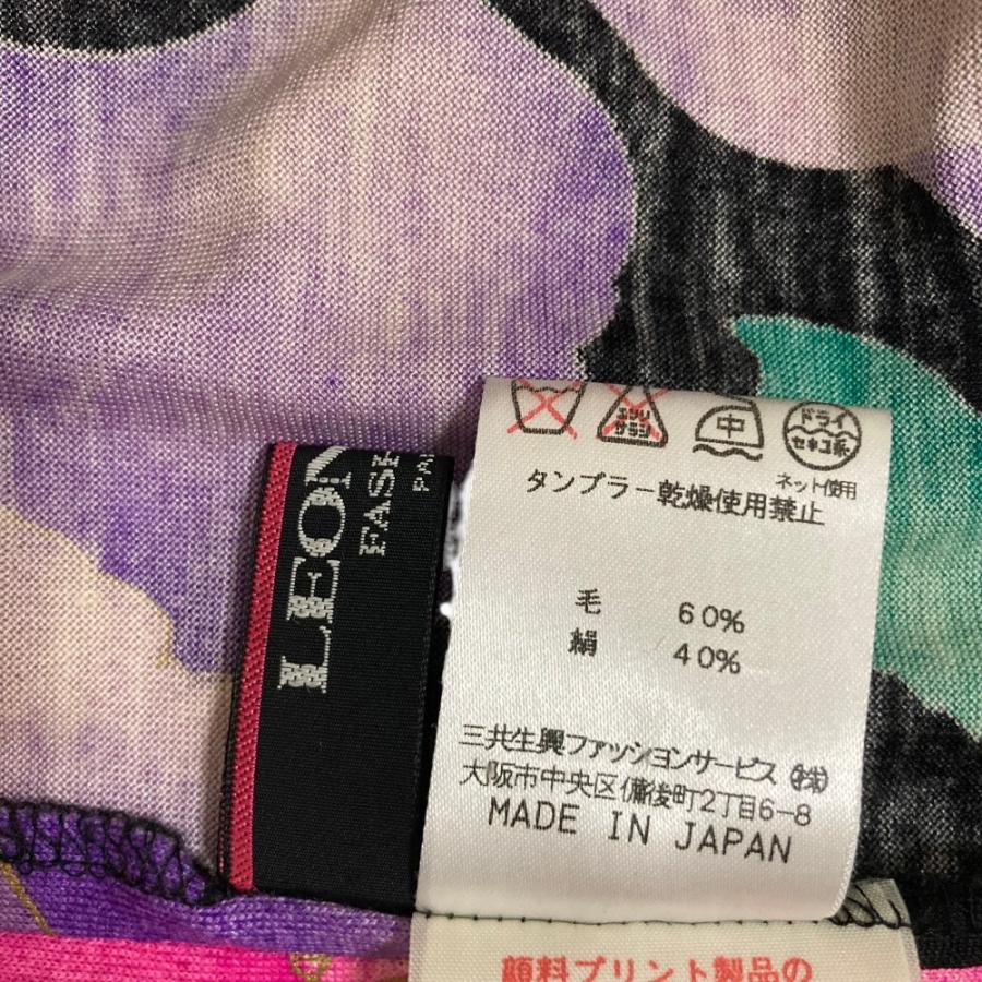 美品 LEONARD FASHION レオナールファッション フラワープリント ベルテッドワンピース サイズ40 ブラック レディース 古着 中古_4
