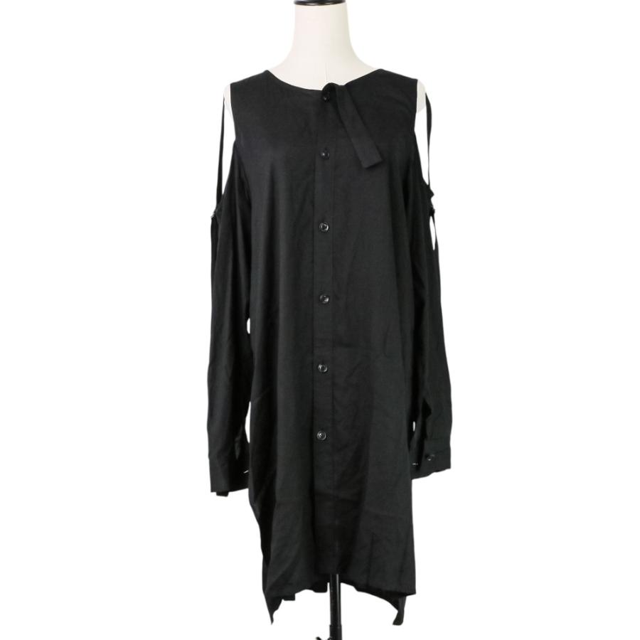 美品 25SS Y's ワイズ ヨウジヤマモト RAYON CAMBRIC OPEN SHOULDER BLOUSE 長袖 ブラウス ワンピース YP-B20-200 2 ブラック レディース 古着 中古 USED Y's（ワイズ） 美品 25SS Y's ヨウジヤマモト RAYON CAMBRIC OPEN