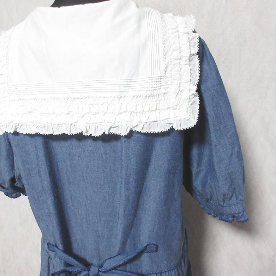 美品 PINK HOUSE ピンクハウス デニムセーラーワンピース A2151FAY316 インディゴブルー レディース 古着 中古の画像