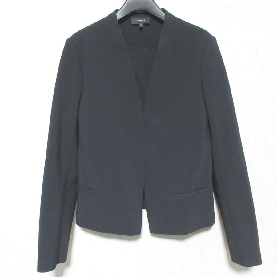 セオリー　セットアップ　ノーカラー　ジャケット　パンツ　ストレッチ　ブラック theory（セオリー） 美品 SETTLE ストレッチ ノーカラージャケット