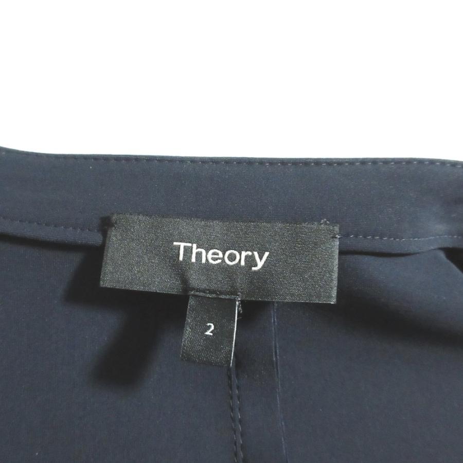 美品 Theory セオリー SETTLE ストレッチ ノーカラージャケット パンツ スーツ セットアップ 01-0104118/01-9306458 サイズ2 ネイビー レディース 古着 中古_4