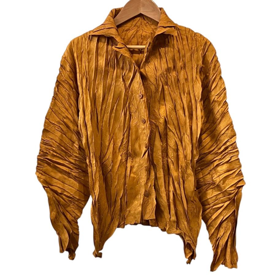 美品 PLEATS PLEASE ISSEY MIYAKE プリーツプリーズ イッセイミヤケ シワ加工 ブラウス シャツ PP34-ZT948 サイズ3 マスタード レディース 古着 中古 USED PLEATS PLEASE（プリーツ プリーズ） 美品 PLEATS PLEASE ISSEY MIYAKE