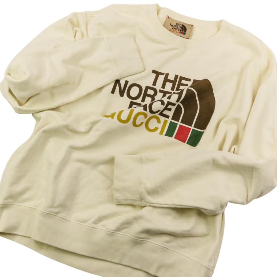 良品 THE NORTH FACE×GUCCI ノースフェイス グッチ ロゴプリント スウェット トレーナー 626990 サイズS ベージュ  メンズ 古着 中古 USED THE NORTH FACE（ザ ノースフェイス） 良品 THE NORTH FACE×GUCCI