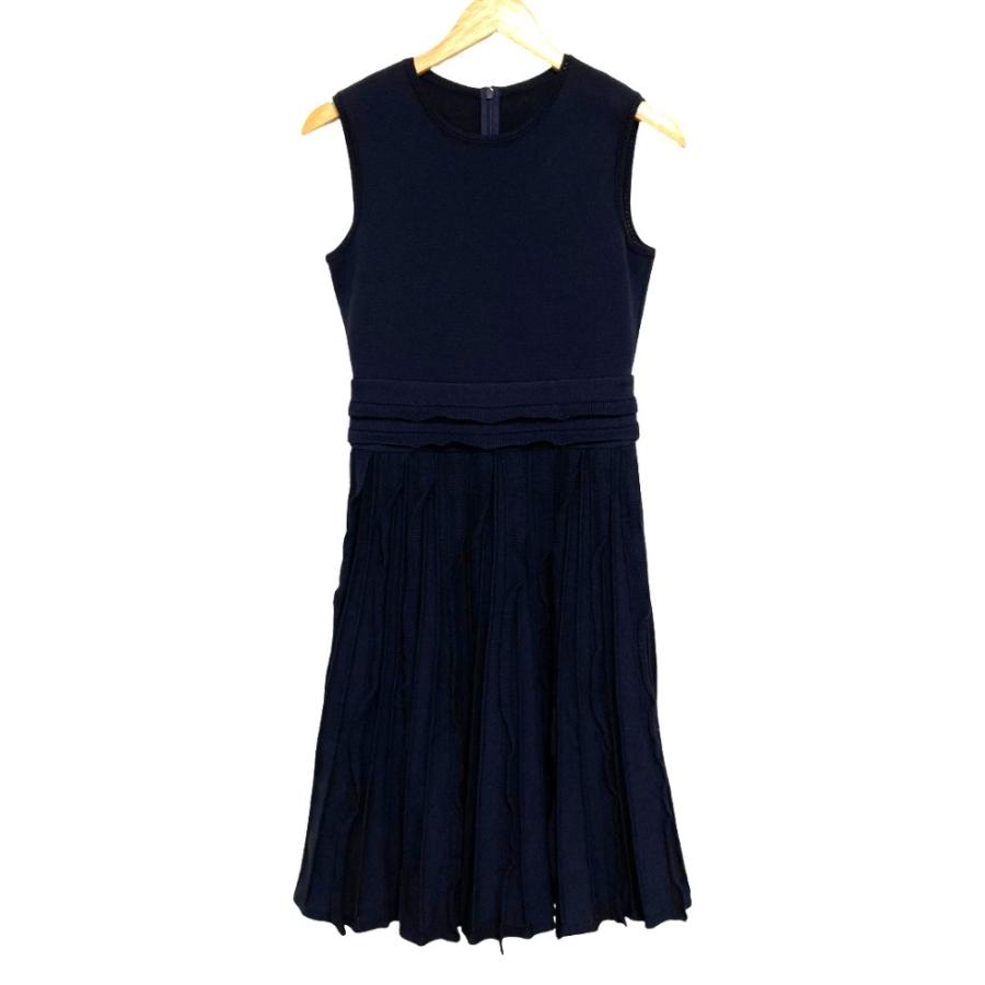FOXEY NEW YORK ノースリーブワンピース　フレア　紺　美品 ワンピース 美品☆FOXEY/フォクシー ノースリーブワンピースドレス38