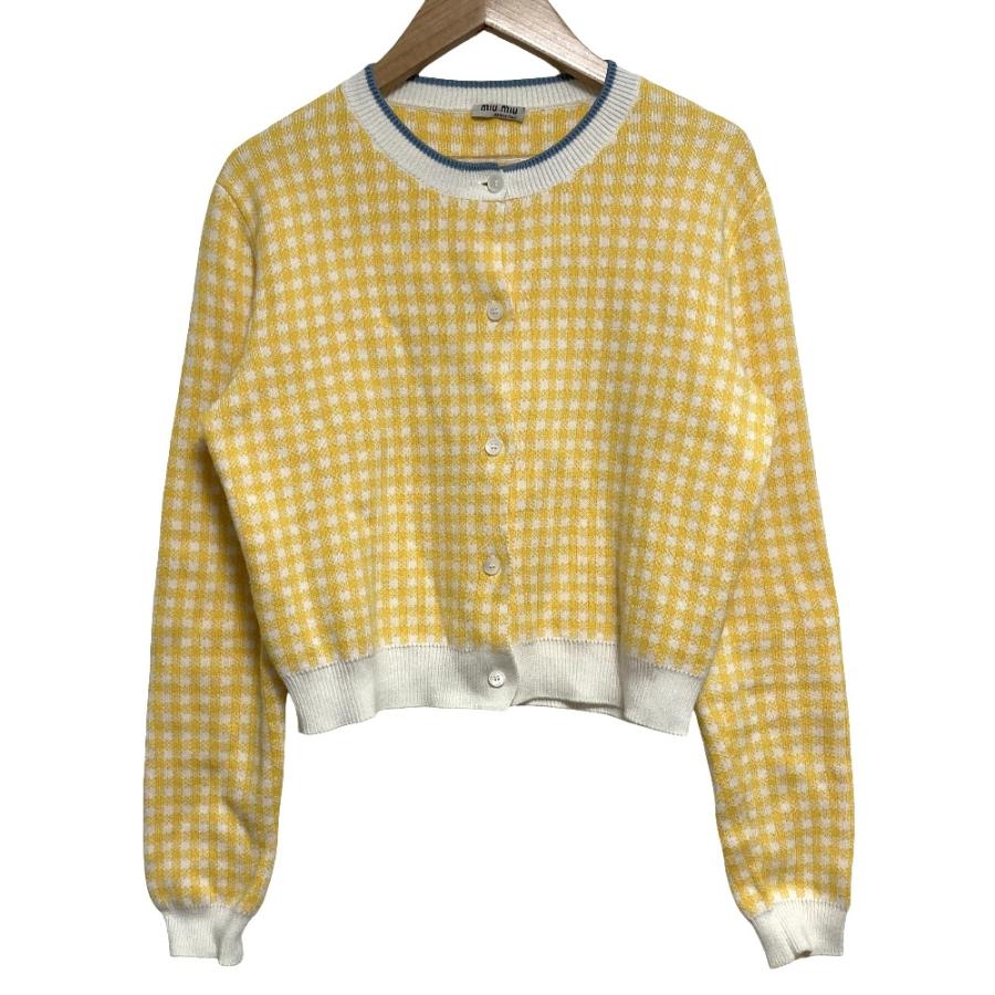 新品未使用　Miu Miu チェック柄カーディガン サイズ42 miu miu（ミュウミュウ） 美品 ギンガムチェック ニット カーディガン