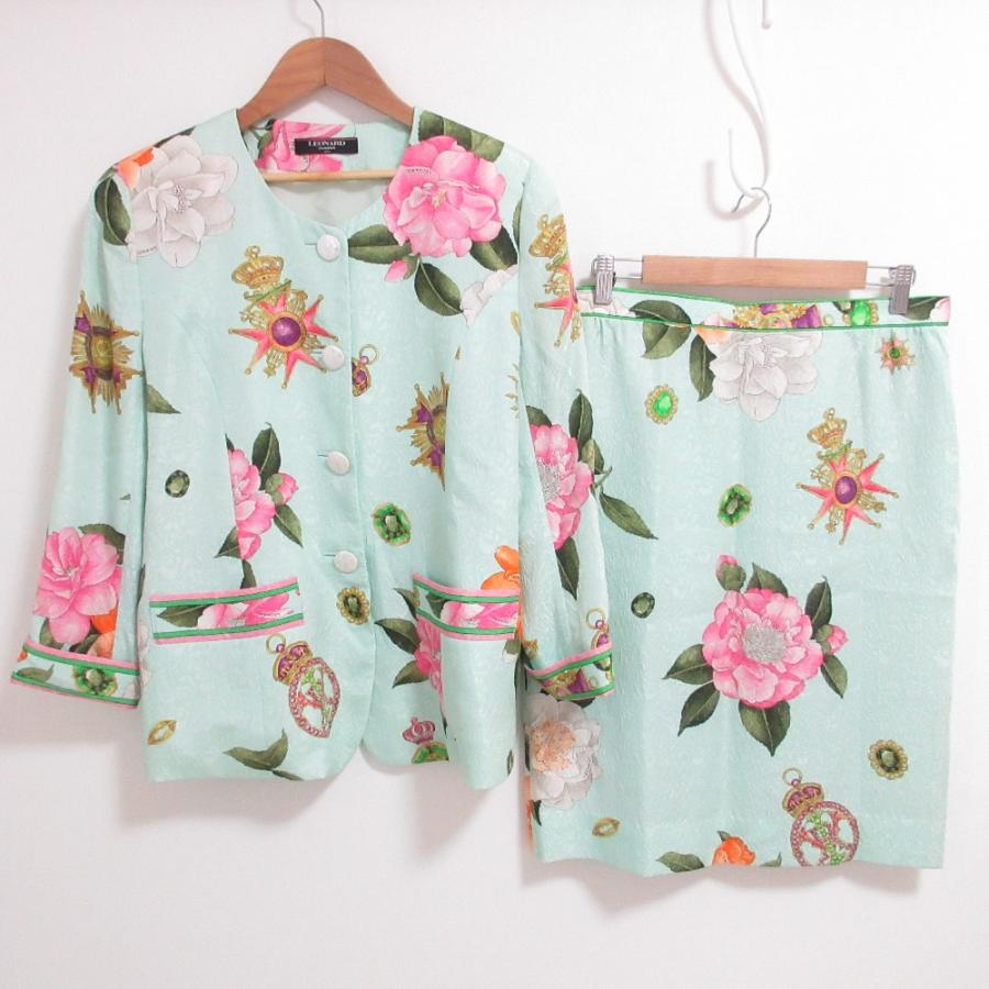 LEONARD FASHION レオナールファッション フラワープリント ノーカラー 