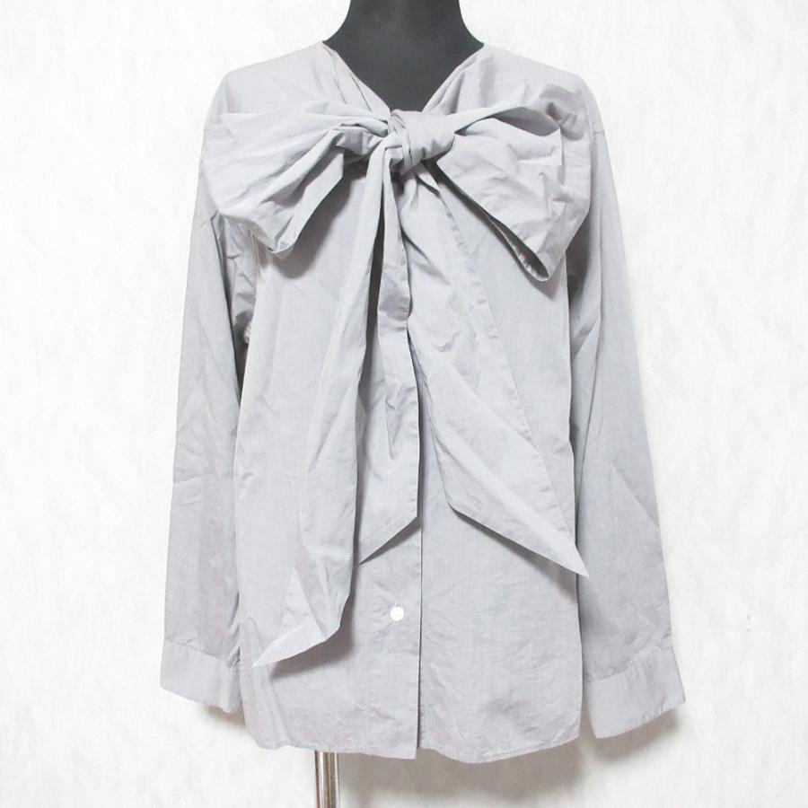 良品 MARGARET HOWELL マーガレットハウエル COTTON CHAMBRAY ボウタイ付き ブラウス シャツ サイズ2 グレー レディース 古着 中古 USED MARGARET HOWELL（マーガレットハウエル） 良品 COTTON CHAMBRAY