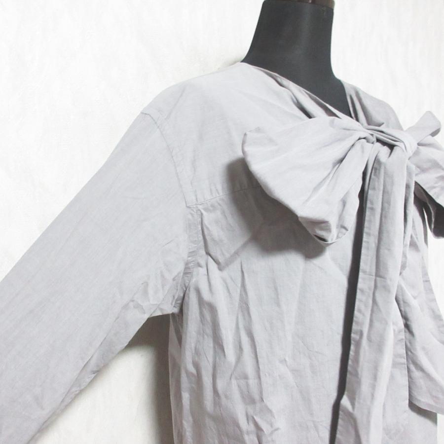良品 MARGARET HOWELL マーガレットハウエル COTTON CHAMBRAY ボウタイ付き ブラウス シャツ サイズ2 グレー レディース 古着 中古 USED MARGARET HOWELL（マーガレットハウエル） 良品 COTTON CHAMBRAY