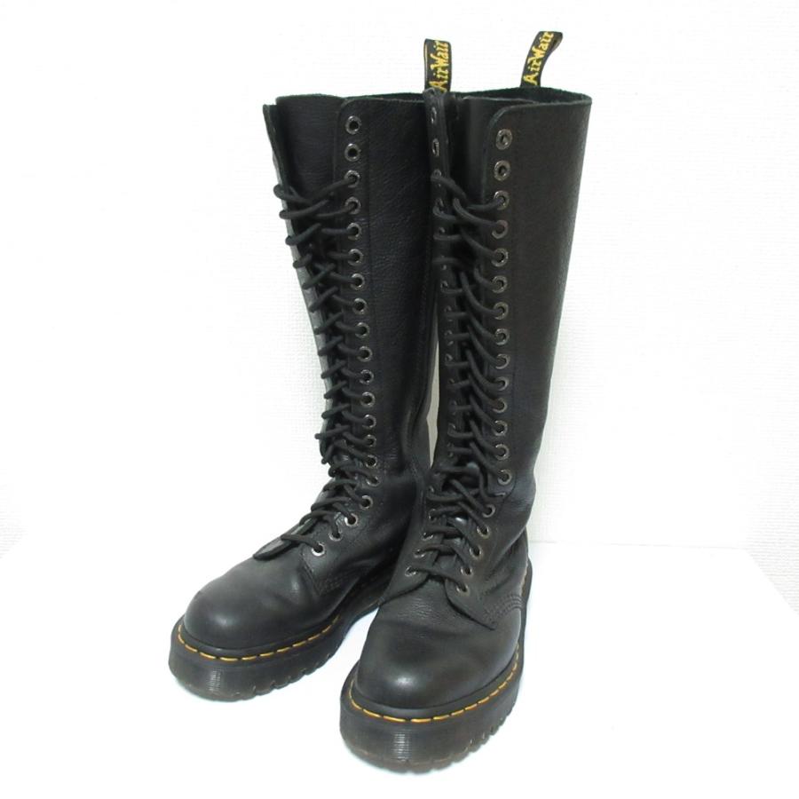 美品 ドクターマーチン IB60 20ホール ブーツ ロング 黒 シボ UK6 Dr.Martens（ドクターマーチン） 良品 20ホール レザー ロングブーツ