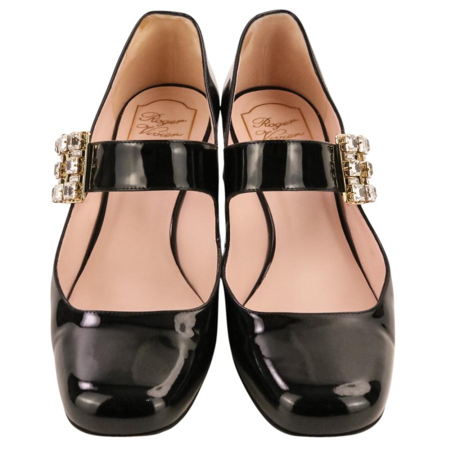 美品 ロジェヴィヴィエ メリージェーン　パンプス パテントレザー ビジュー 黒 Roger Vivier（ロジェヴィヴィエ） 良品 トレヴィヴィエ メリー
