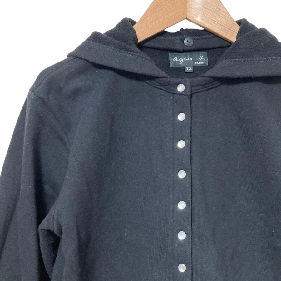 美品 agnes b. アニエスベー フード付き カーディガンプレッション サイズT2 ブラック レディース 古着 中古 USED agnes b.（アニエスベー） 美品 フード付き カーディガンプレッション