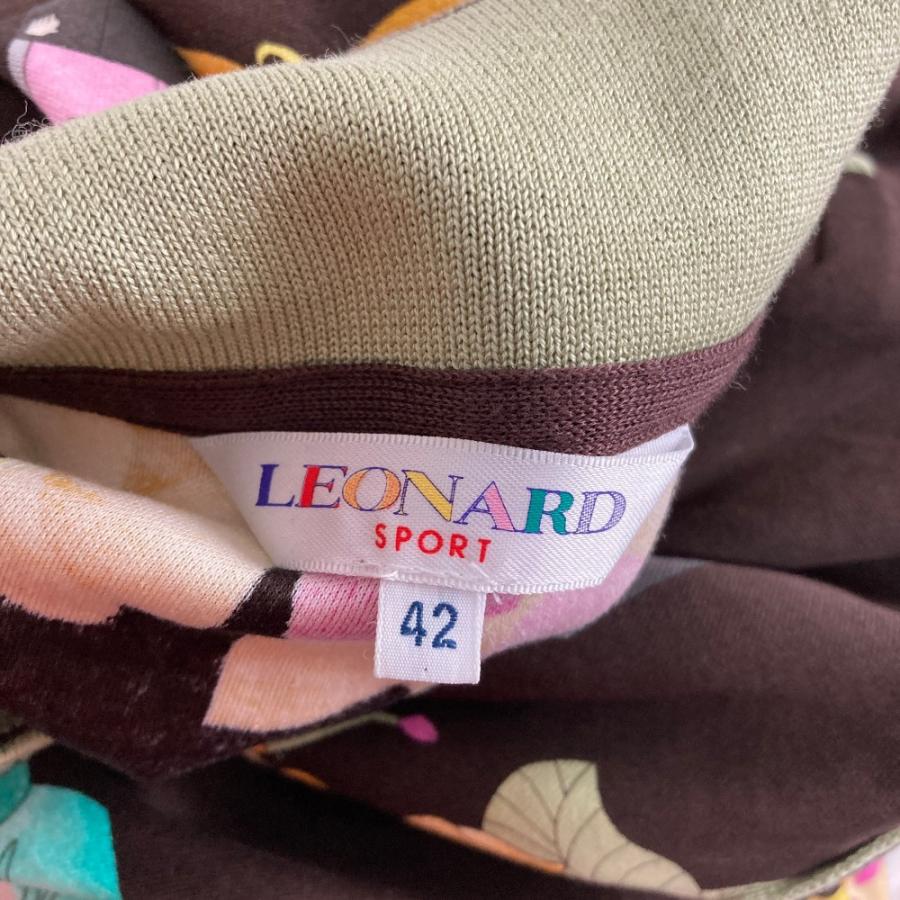 美品 LEONARD SPORT レオナールスポーツ フラワー コスメプリント ロングスリーブ ハーフボタン カットソー サイズ42 ブラック レディース 古着 中古 USED 美品 LEONARD SPORT レオナールスポーツ フラワー コスメプリント