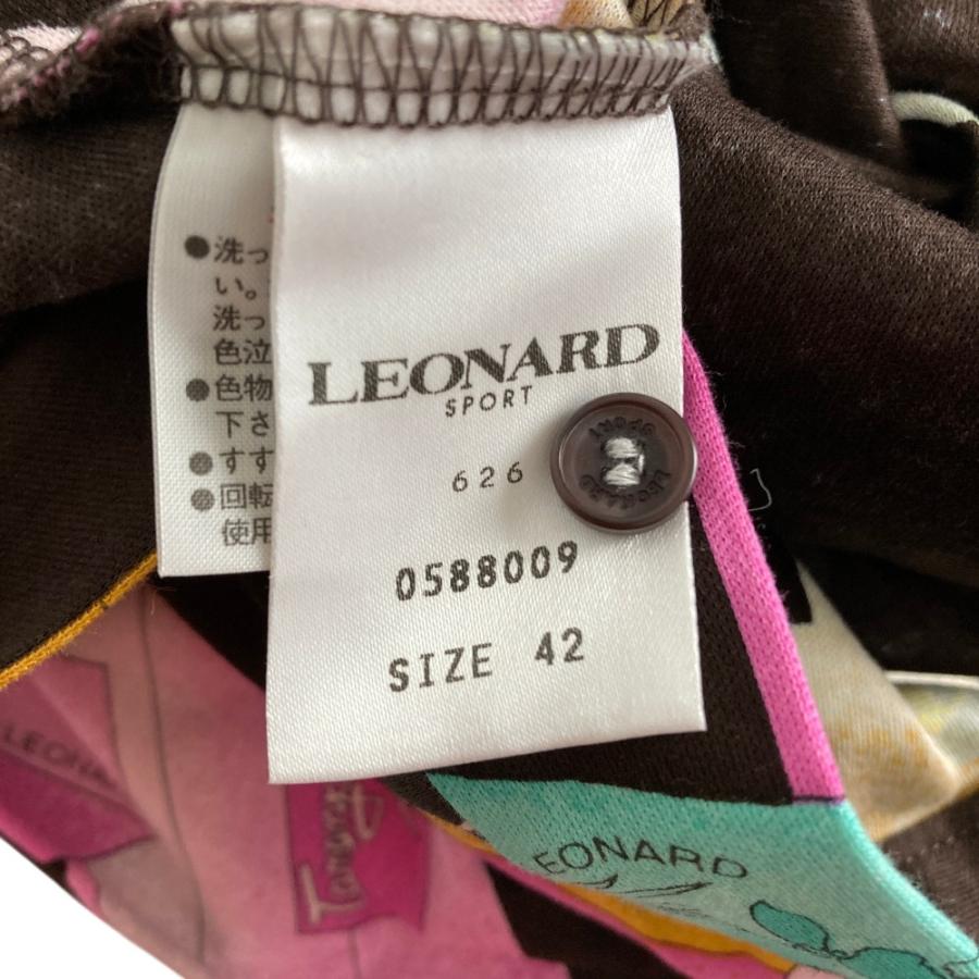 美品 LEONARD SPORT レオナールスポーツ フラワー コスメプリント ロングスリーブ ハーフボタン カットソー サイズ42 ブラック レディース 古着 中古 USED 美品 LEONARD SPORT レオナールスポーツ フラワー コスメプリント