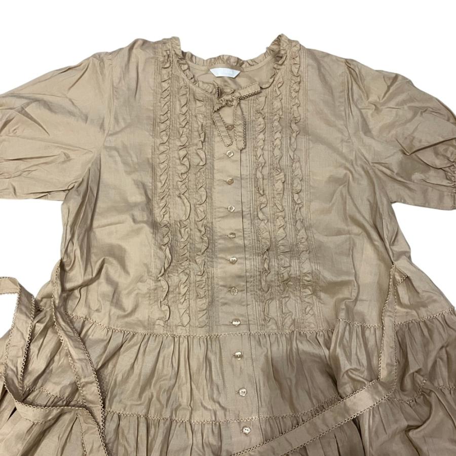 美品 24年商品 PINK HOUSE ショートスリーブ ピンクハウス ピコフリル シャツワンピース A2143FAY280 ベージュ レディース 古着 中古の画像