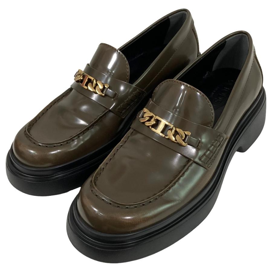 新品同様 TOD'S トッズ Tタイムレス チェーン レザー ローファー