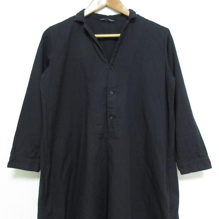 美品 45R フォーティファイブアール デニムノーカラーシャツワンピース 