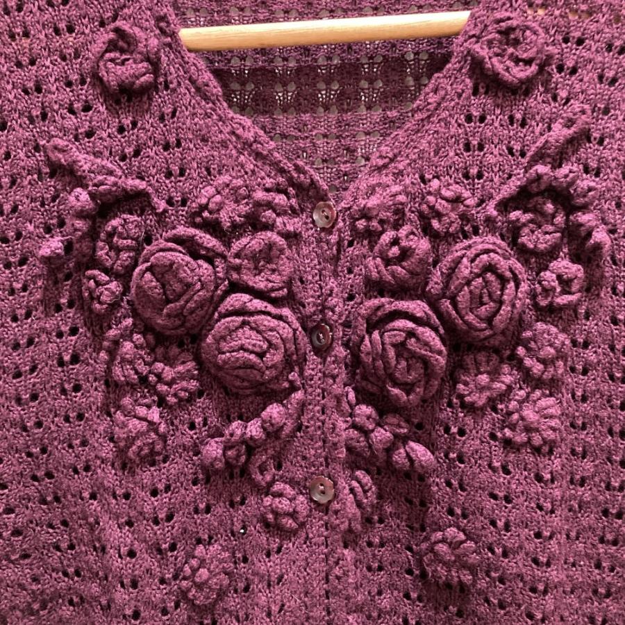 PINK HOUSE - ピンクハウス　パープルカーディガン PINK HOUSE（ピンクハウス） 美品 フラワーモチーフ クロシェニット