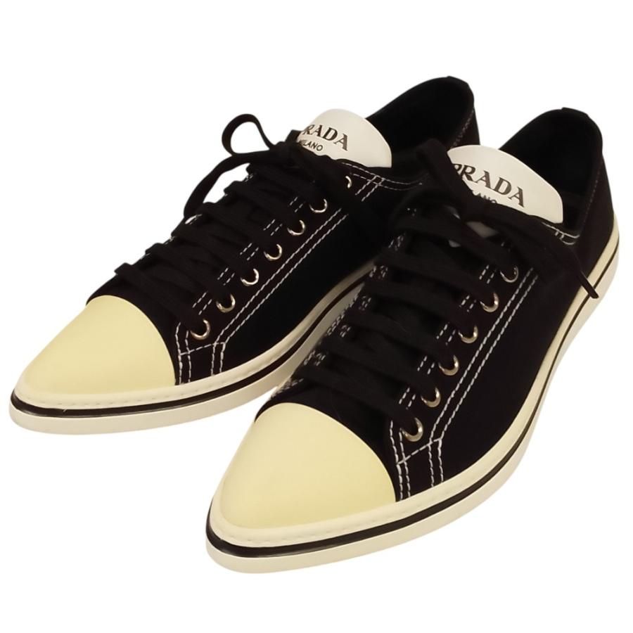 良品 PRADA プラダ ローカット ポインテッドトゥ キャンバススニーカー サイズ6 約25cm ブラック メンズ 古着 中古 USED PRADA（プラダ） 良品 ローカット ポインテッドトゥ キャンバス