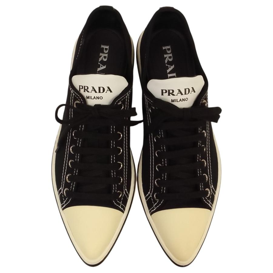 良品 PRADA プラダ ローカット ポインテッドトゥ キャンバススニーカー サイズ6 約25cm ブラック メンズ 古着 中古 USED PRADA（プラダ） 良品 ローカット ポインテッドトゥ キャンバス