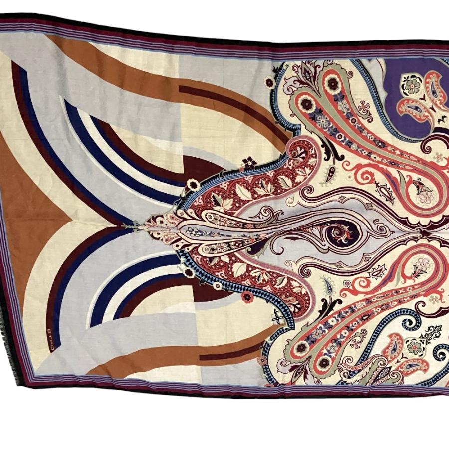 ETRO（エトロ） 美品 ペイズリー柄 フリンジ 大判ストール パープル
