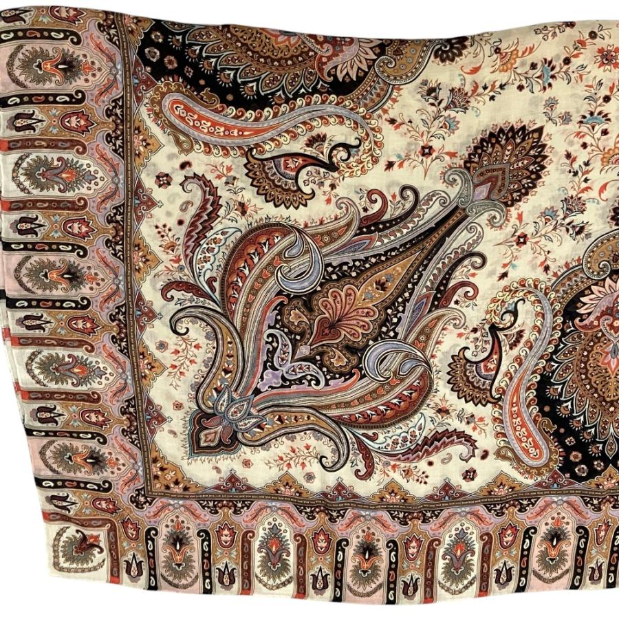 ETRO（エトロ） 美品 ペイズリー柄 フリンジ 大判ストール ホワイト