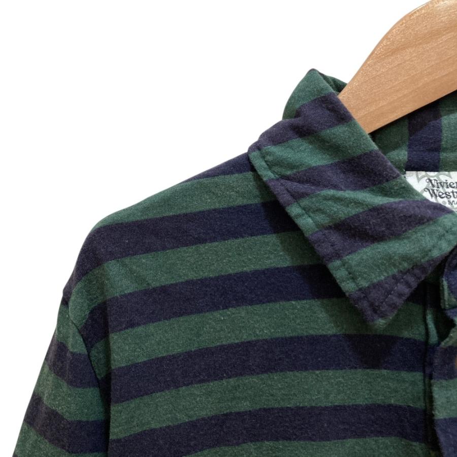 【美品】ヴィヴィアンウエストウッドマン 変形襟 ボーダーカットソー 金オーブ刺繍 Vivienne Westwood MAN ヴィヴィアンウエストウッドマン ボーダー