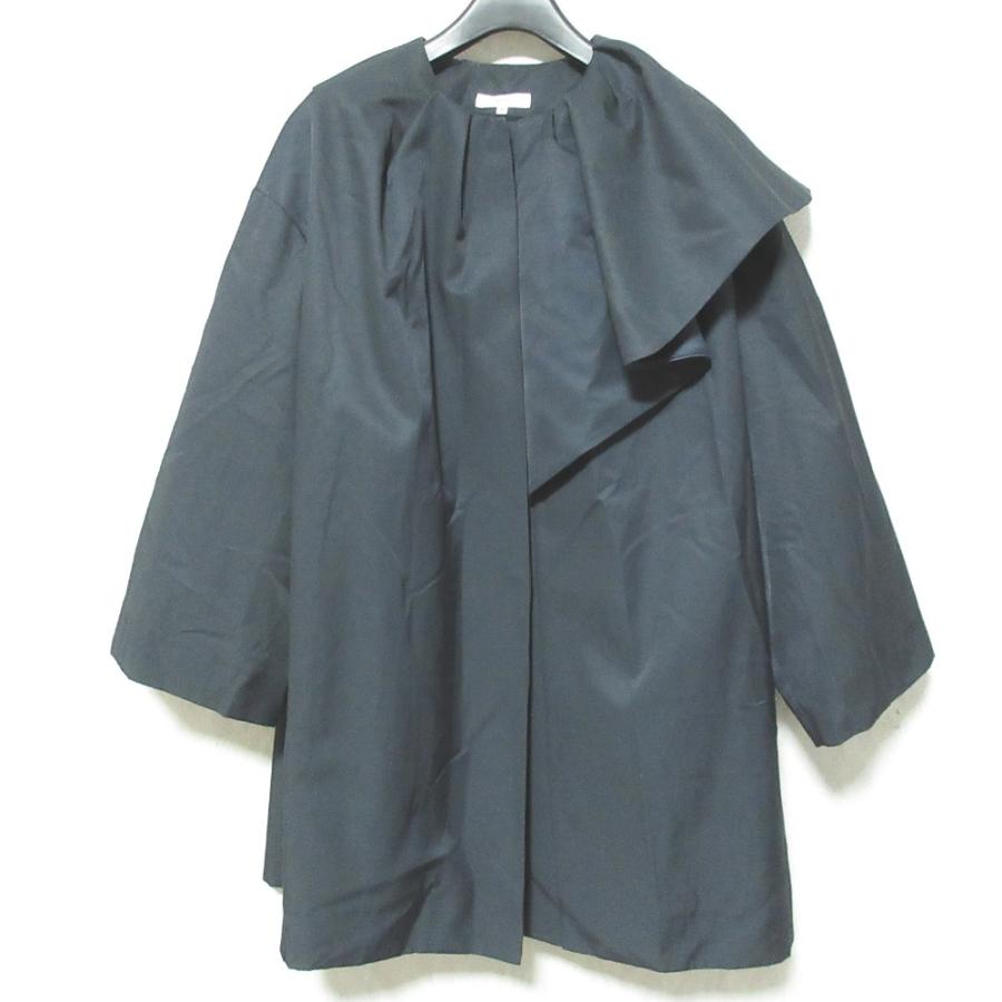 美品 23SS yori ヨリ ノーカラー ツイルフレアハーフコート スプリングコート ジャケット YR25-23042SP サイズ36 ネイビー レディース 古着 中古 USED Yori 良品 23SS yori ヨリ ノーカラー ツイルフレアハーフコート YR25