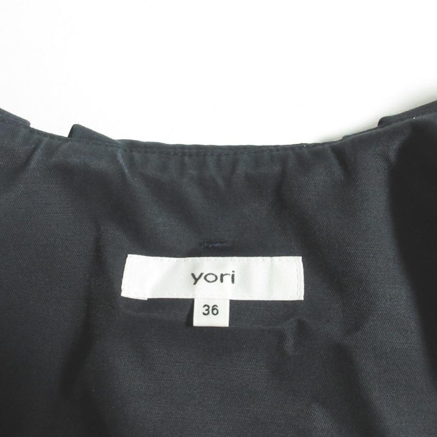 美品 23SS yori ヨリ ノーカラー ツイルフレアハーフコート スプリングコート ジャケット YR25-23042SP サイズ36 ネイビー レディース 古着 中古 USED Yori 良品 23SS yori ヨリ ノーカラー ツイルフレアハーフコート YR25