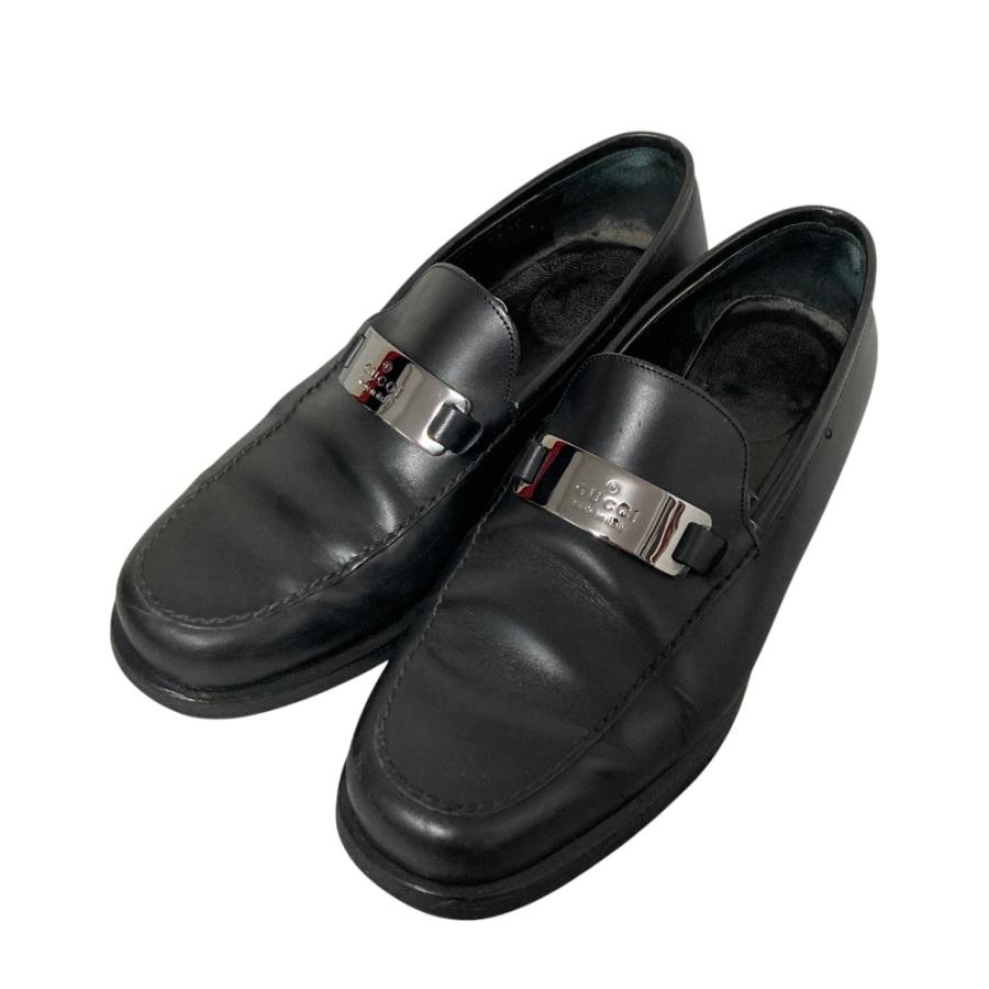 良品 GUCCI グッチ シルバープレート レザー ローファー サイズ36.5 約23.5cm ブラック レディース 古着 中古 USED GUCCI（グッチ） 良品 シルバープレート レザー ローファー サイズ36.5