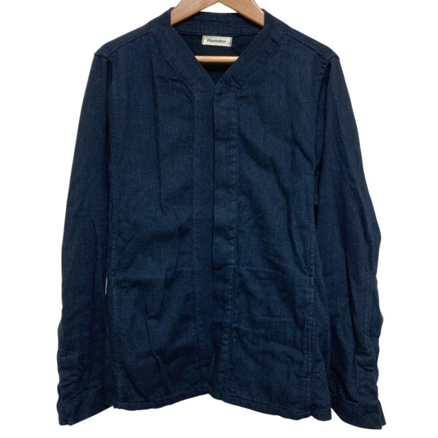 Plantation（プランテーション） 美品 ノーカラー デニムシャツ 