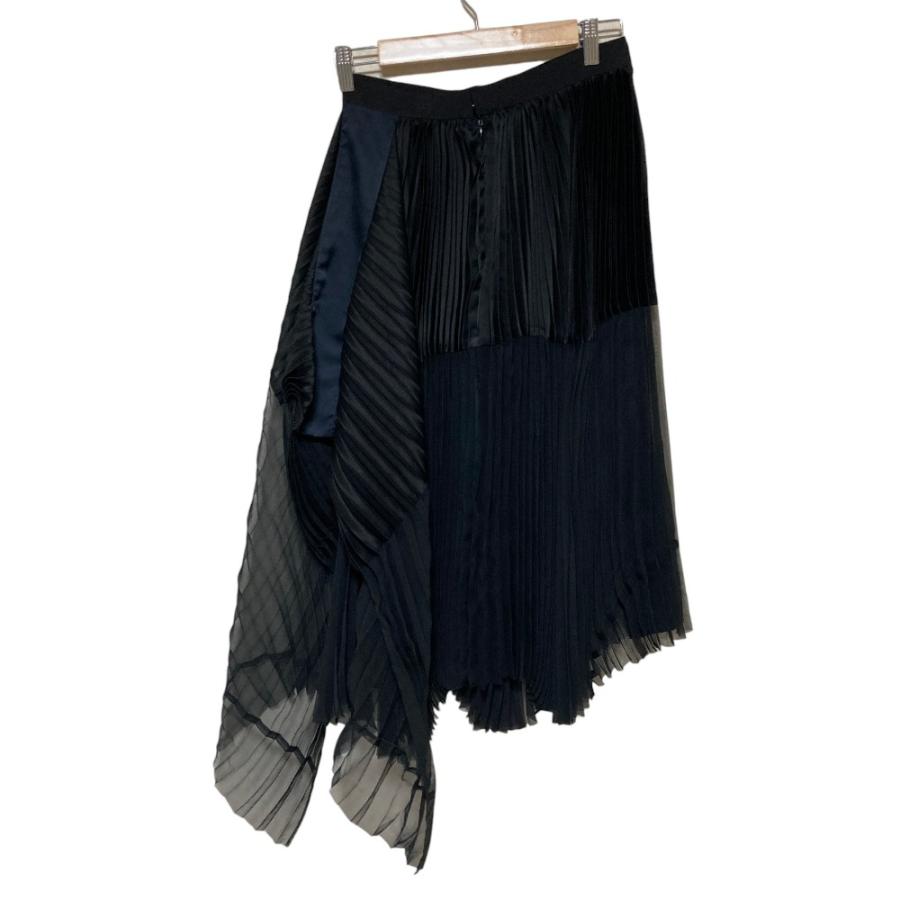 SACAI プリーツスカート 膝丈 黒　ネイビードッキング 美品】SACAI ドッキングスカート 【公式通販】
