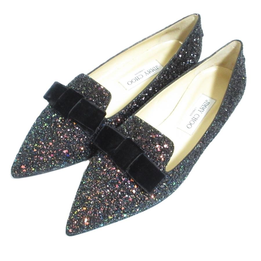 ジミーチュウ GALA グリッター フラットシューズ 25 リボン 新品☆JIMMY CHOO GALAフラットシューズ グリッター リボン ジミー
