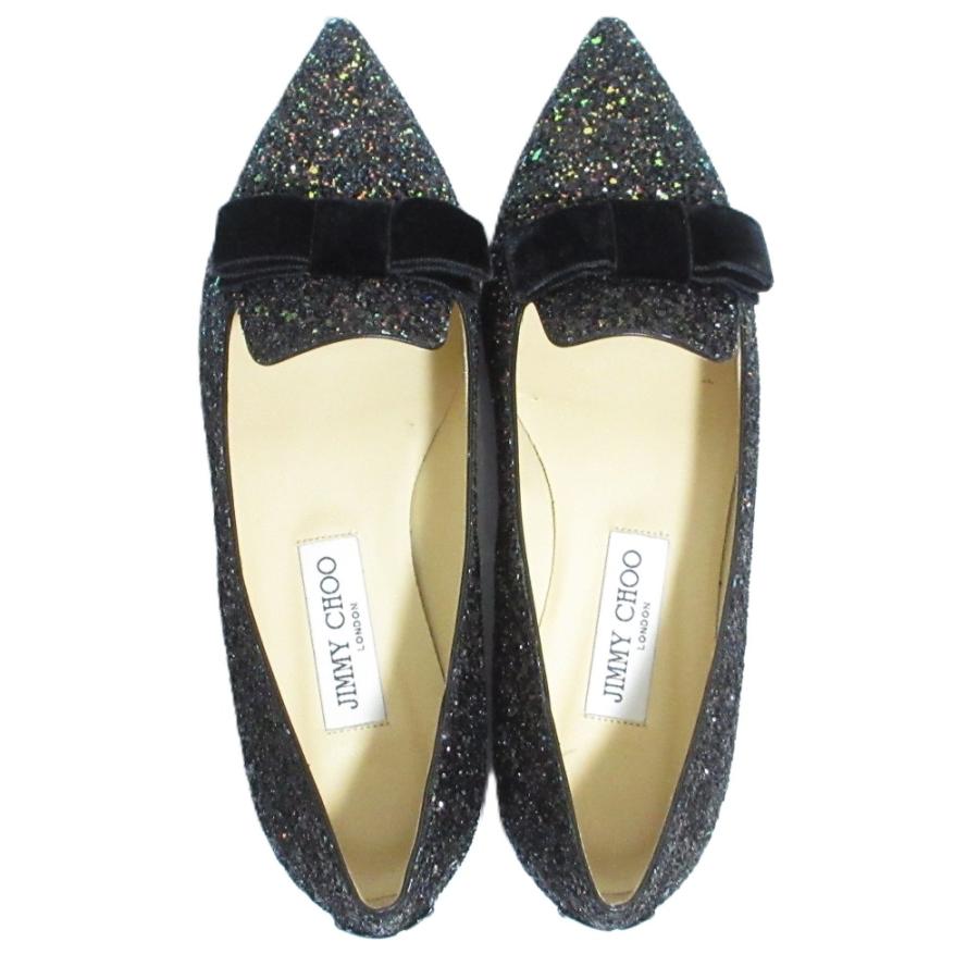 ジミーチュウ GALA グリッター フラットシューズ 25 リボン 新品☆JIMMY CHOO GALAフラットシューズ グリッター リボン ジミー